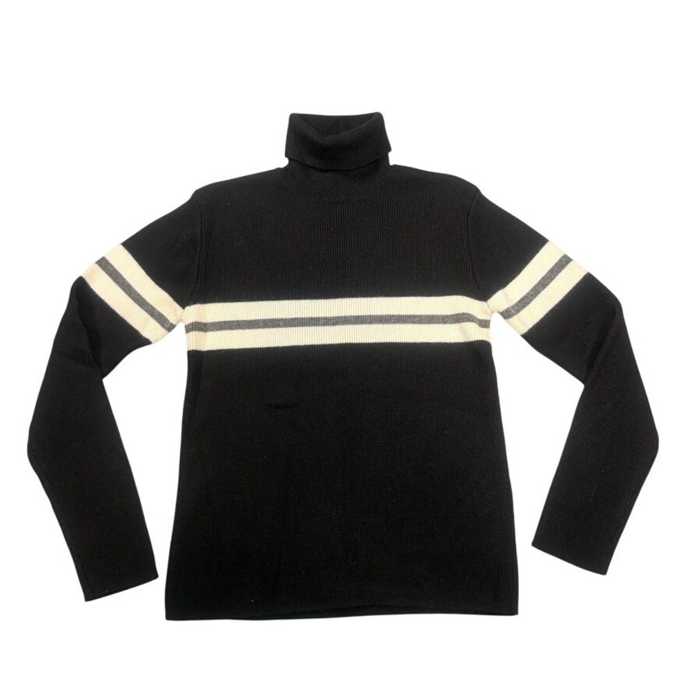 Jacob Ribbed Turtleneck Sweater M Women Black Striped Wool Blend Knit